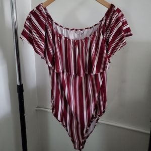 Off the shoulder striped bodysuit